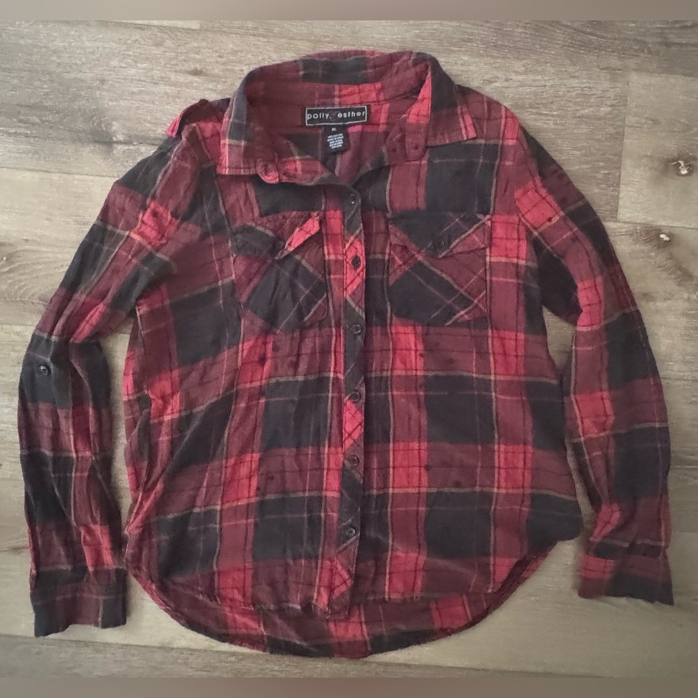 Polly & Esther Red and Black Plaid Shirt